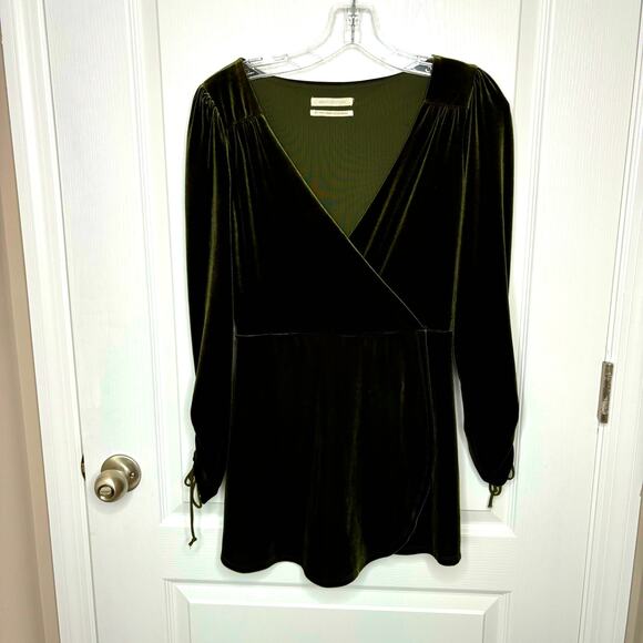 Urban Outfitters S Goldmine Olive Green Velvet Mini Faux Wrap Romper Boho Fairy - Picture 10 of 10